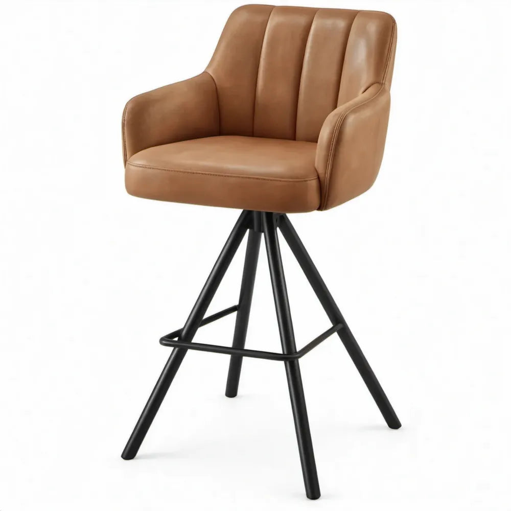 Barkruk met armleuningen 54 x 55 x 96 cm Cognac/Zwart PU-leer en gepoedercoat staal