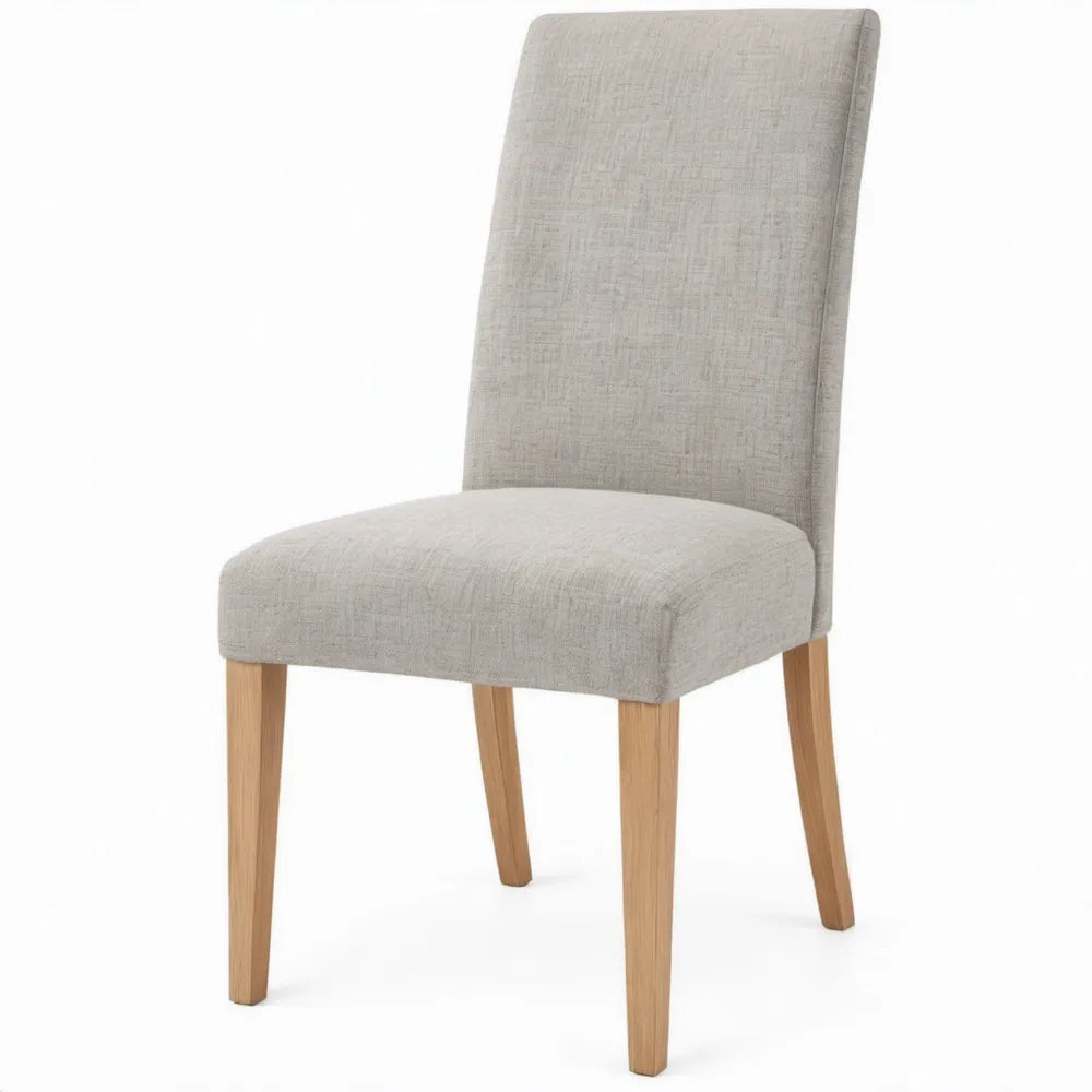 Beige eetkamerstoel met hoge rugleuning en naturel rubberhouten poten, 46 x 60 x 98 cm
