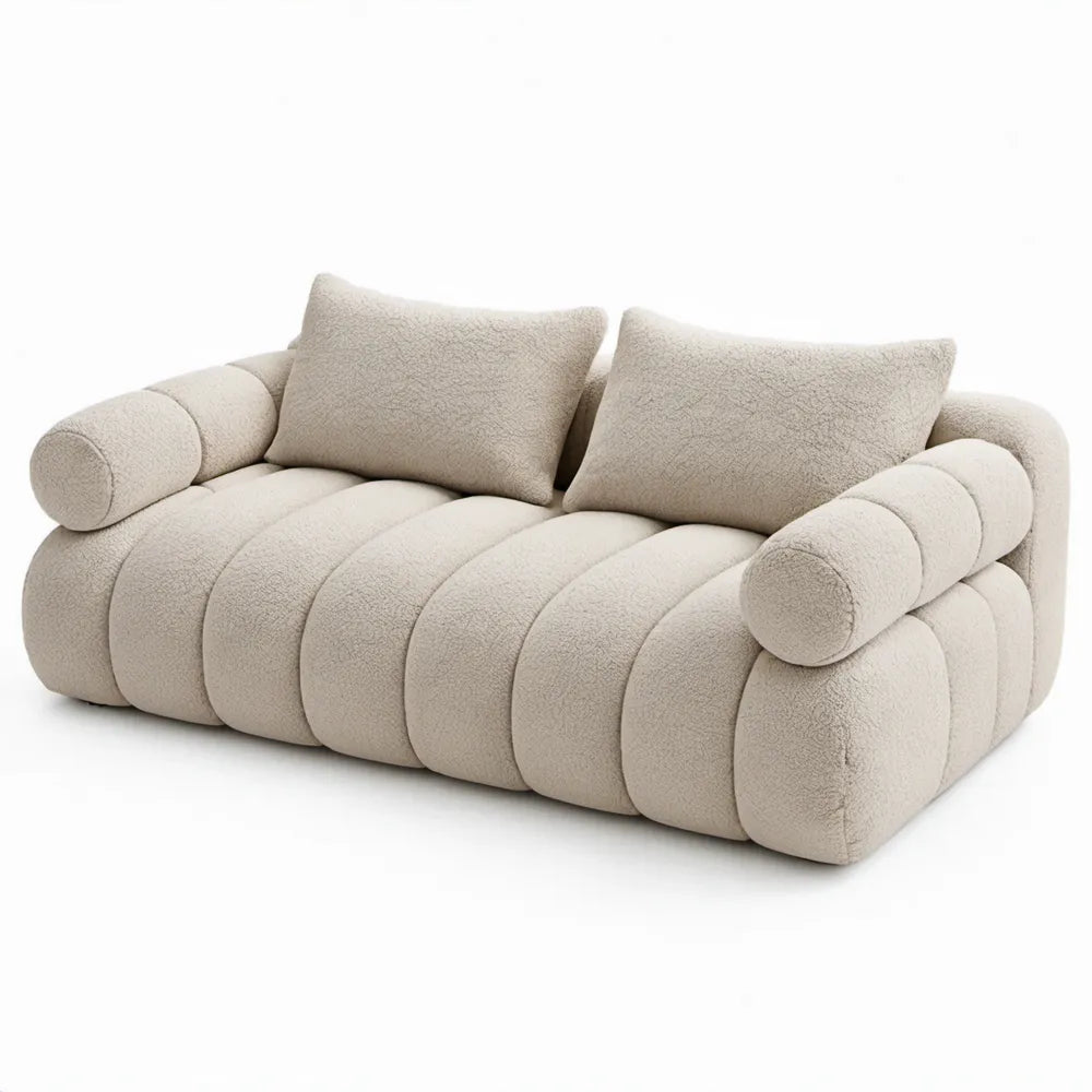 2-zitsbank 180 x 95 x 75 cm crème bouclé polyester met ronde armleuningen
